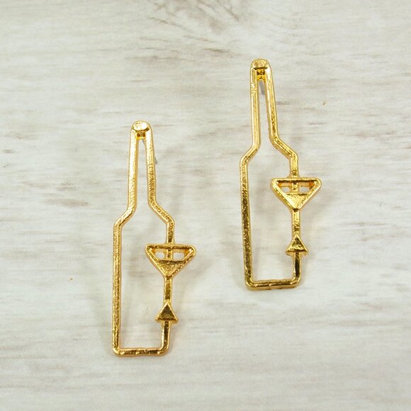 Wine bottle and glass fashion earrings designed in a gold plated finish. - Picture 6 of 6